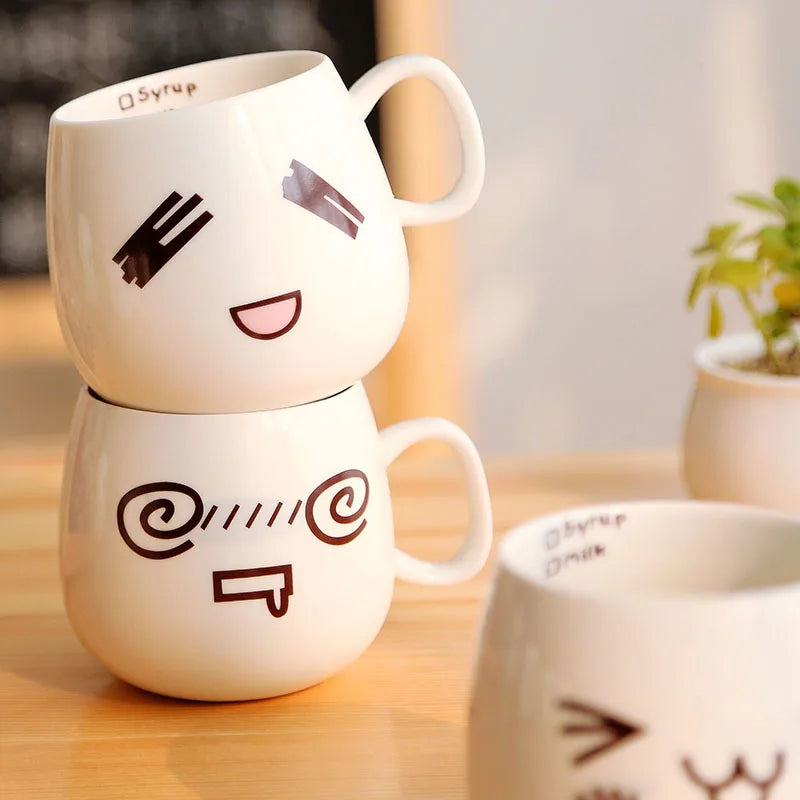 Creative Expression mug,Unique Porcelain Coffee Milk  Tea Mug Creative Cartoon Coffee White Travel Milk Cup Valentine's Day gift