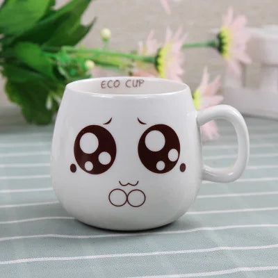 Creative Expression mug,Unique Porcelain Coffee Milk  Tea Mug Creative Cartoon Coffee White Travel Milk Cup Valentine's Day gift