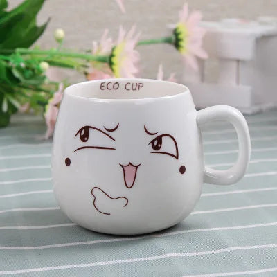 Creative Expression mug,Unique Porcelain Coffee Milk  Tea Mug Creative Cartoon Coffee White Travel Milk Cup Valentine's Day gift