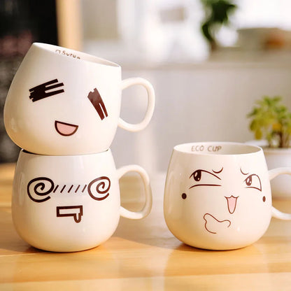 Creative Expression mug,Unique Porcelain Coffee Milk  Tea Mug Creative Cartoon Coffee White Travel Milk Cup Valentine's Day gift