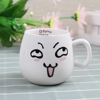 Creative Expression mug,Unique Porcelain Coffee Milk  Tea Mug Creative Cartoon Coffee White Travel Milk Cup Valentine's Day gift