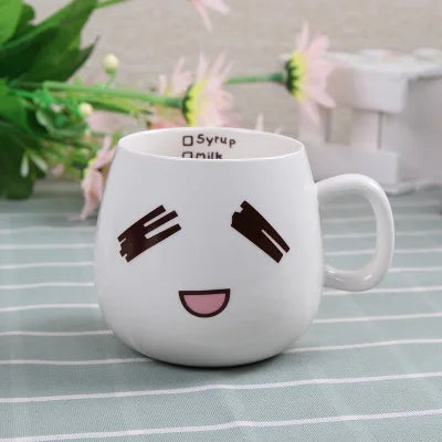 Creative Expression mug,Unique Porcelain Coffee Milk  Tea Mug Creative Cartoon Coffee White Travel Milk Cup Valentine's Day gift