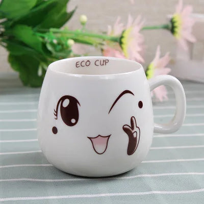 Creative Expression mug,Unique Porcelain Coffee Milk  Tea Mug Creative Cartoon Coffee White Travel Milk Cup Valentine's Day gift
