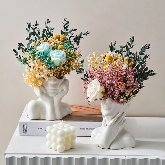 Creative Face Vase Ceramic Statue Simple Home Decoration Accessories Crafts Nordic Living Room Desktop Flower Arrangement Vase
