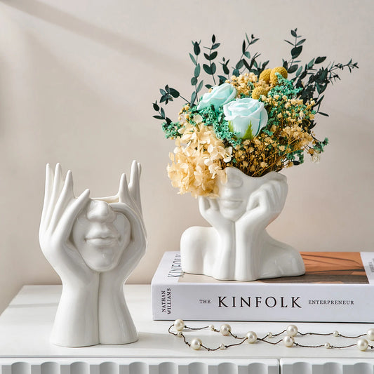 Creative Face Vase Ceramic Statue Simple Home Decoration Accessories Crafts Nordic Living Room Desktop Flower Arrangement Vase