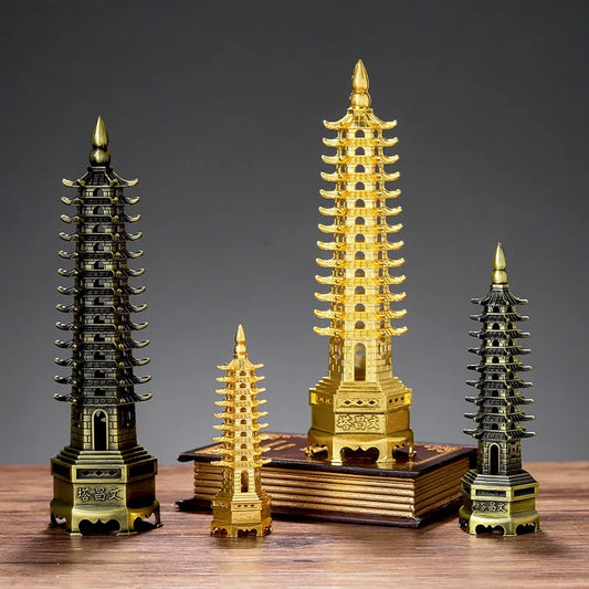 Creative Feng Shui Zinc Alloy 3D Model Chinese Wenchang Pagoda Tower Crafts Statue Souvenir Home Decoration Metal Handicraft