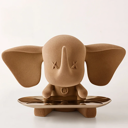 Creative Flocking Small Flying Elephant with Storage Tray Decoration Fashion Cartoon Children Toy Animal Statue Table Decoration