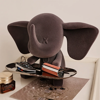 Creative Flocking Small Flying Elephant with Storage Tray Decoration Fashion Cartoon Children Toy Animal Statue Table Decoration