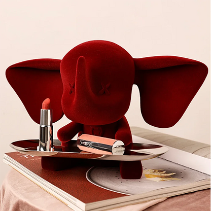 Creative Flocking Small Flying Elephant with Storage Tray Decoration Fashion Cartoon Children Toy Animal Statue Table Decoration