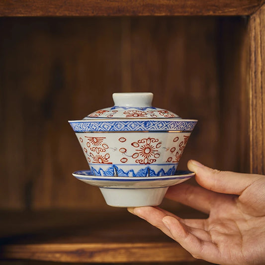 Creative Gaiwan For Tea Tureen With Lid Teaware Blue And White Tea Ceremony Cups Tea Bowls Flower Chinese Chawan