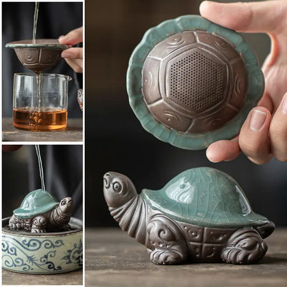 Creative Ge Kiln Purple Clay Turtle Tea Pet Ornaments, Fine Growing Playing Creativity, Integrated Hourglass Filter