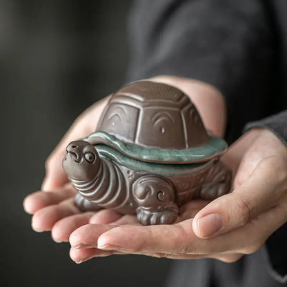 Creative Ge Kiln Purple Clay Turtle Tea Pet Ornaments, Fine Growing Playing Creativity, Integrated Hourglass Filter