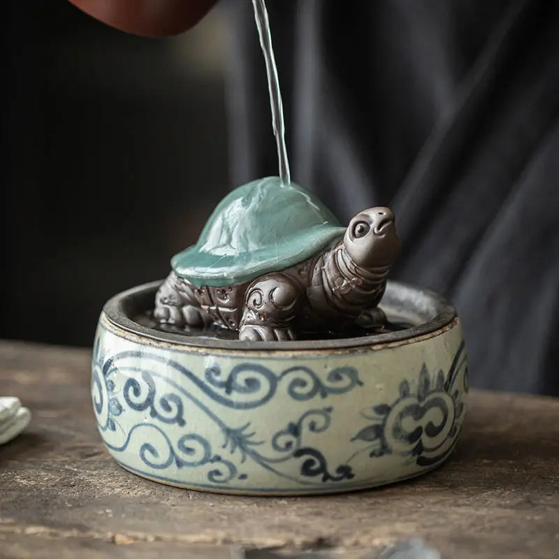 Creative Ge Kiln Purple Clay Turtle Tea Pet Ornaments, Fine Growing Playing Creativity, Integrated Hourglass Filter