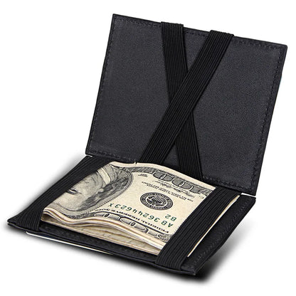 Creative Genuine Leather Men Magic Wallet Double Open Bandage Banknote Clip with Card Holder Cowhide Money Purse Small Wallet