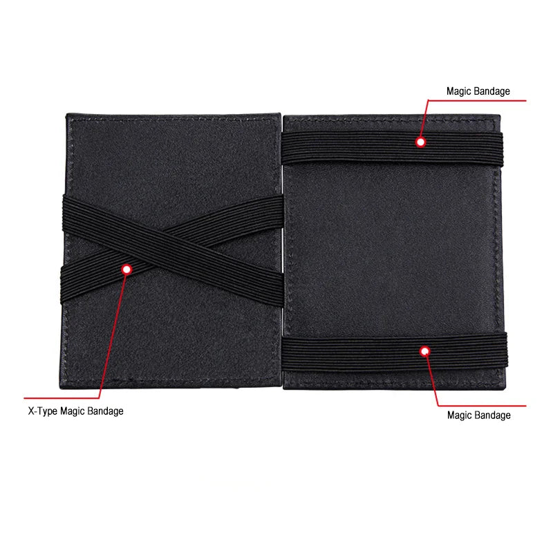 Creative Genuine Leather Men Magic Wallet Double Open Bandage Banknote Clip with Card Holder Cowhide Money Purse Small Wallet