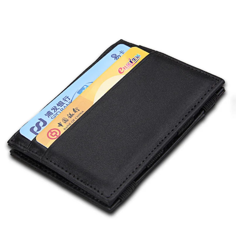 Creative Genuine Leather Men Magic Wallet Double Open Bandage Banknote Clip with Card Holder Cowhide Money Purse Small Wallet