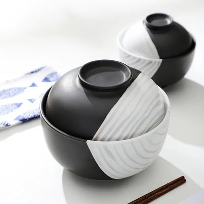 Creative Hand-painted Ceramic Tableware Bowl with Lid Household Personalized Bowl Simple Soup Bowl and Vegetable Bowl