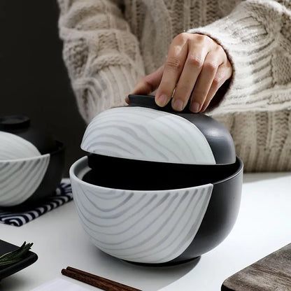 Creative Hand-painted Ceramic Tableware Bowl with Lid Household Personalized Bowl Simple Soup Bowl and Vegetable Bowl