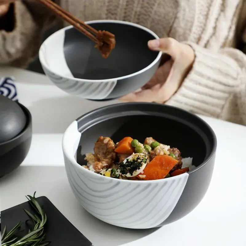 Creative Hand-painted Ceramic Tableware Bowl with Lid Household Personalized Bowl Simple Soup Bowl and Vegetable Bowl