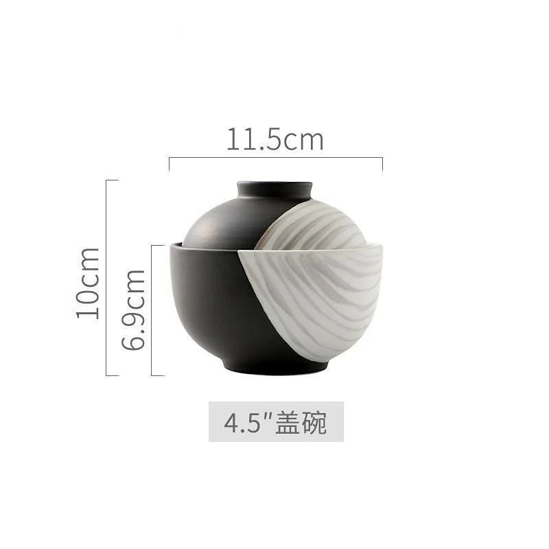 Creative Hand-painted Ceramic Tableware Bowl with Lid Household Personalized Bowl Simple Soup Bowl and Vegetable Bowl
