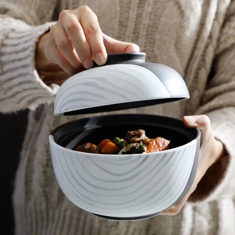 Creative Hand-painted Ceramic Tableware Bowl with Lid Household Personalized Bowl Simple Soup Bowl and Vegetable Bowl