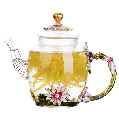 Creative Hand-painted Enamel Color Tea Pot Heat-resistant Glass Single Pot Japanese Teapot Tea Infuser Pu Erh Kettle Gaiwan Set