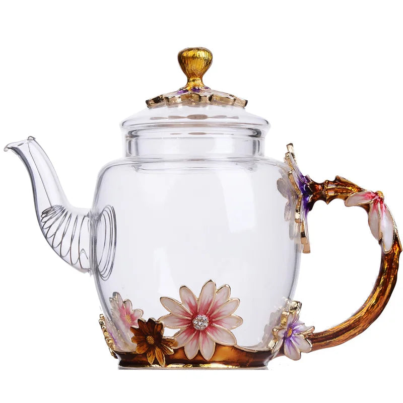 Creative Hand-painted Enamel Color Tea Pot Heat-resistant Glass Single Pot Japanese Teapot Tea Infuser Pu Erh Kettle Gaiwan Set