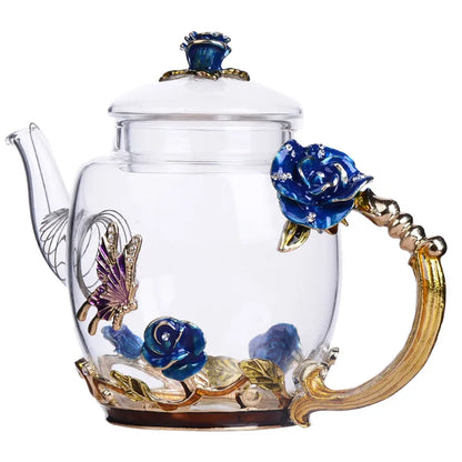 Creative Hand-painted Enamel Color Tea Pot Heat-resistant Glass Single Pot Japanese Teapot Tea Infuser Pu Erh Kettle Gaiwan Set