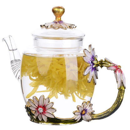 Creative Hand-painted Enamel Color Tea Pot Heat-resistant Glass Single Pot Japanese Teapot Tea Infuser Pu Erh Kettle Gaiwan Set