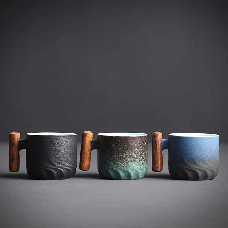 Creative Handmade Exquisite Coffee Cup Vintage Coffee Cup With Wooden Handle Mug Cups Mugs Drinkware Kitchen Dining Bar Home