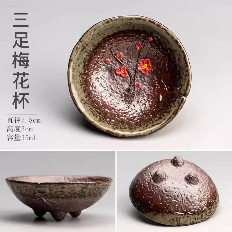 Creative Handmade Plum Blossom Turtle Chinese Retro Single Cup Kiyomizu Firewood Tea Kiln-turned Ceramic Master Cups Teaware Bar