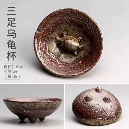 Creative Handmade Plum Blossom Turtle Chinese Retro Single Cup Kiyomizu Firewood Tea Kiln-turned Ceramic Master Cups Teaware Bar