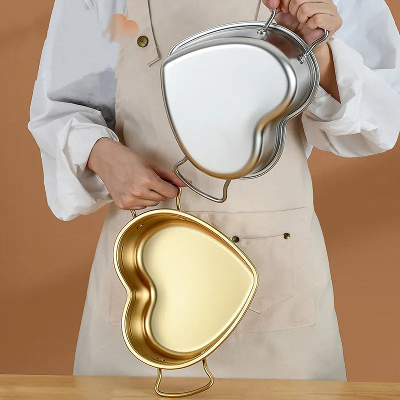 Creative Heart-Shaped Stainless Steel Saucepan Kitchen Frying Pan Soup Ramen Seafood Cooking Pots Household Kitchenware Utensils