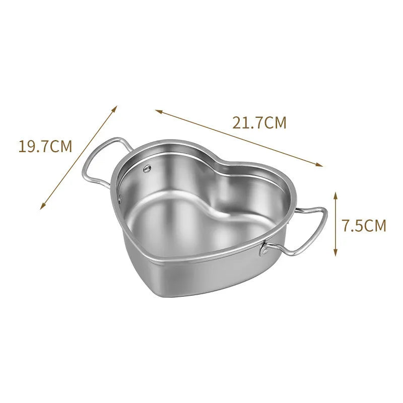 Creative Heart-Shaped Stainless Steel Saucepan Kitchen Frying Pan Soup Ramen Seafood Cooking Pots Household Kitchenware Utensils