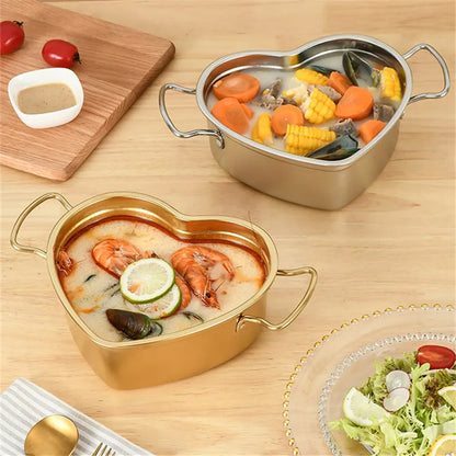 Creative Heart-Shaped Stainless Steel Saucepan Kitchen Frying Pan Soup Ramen Seafood Cooking Pots Household Kitchenware Utensils