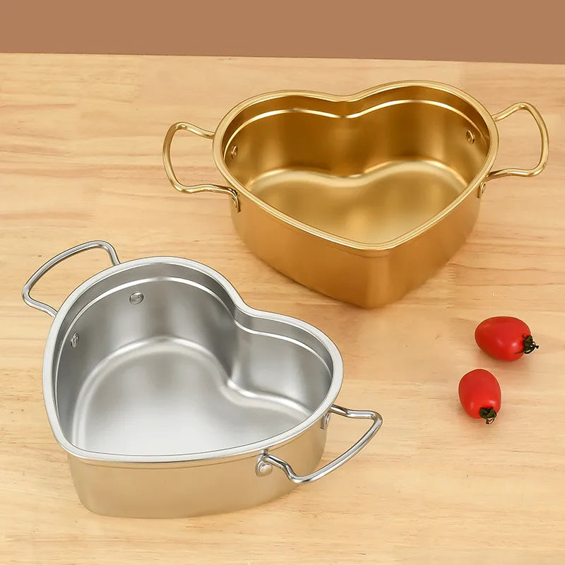 Creative Heart-Shaped Stainless Steel Saucepan Kitchen Frying Pan Soup Ramen Seafood Cooking Pots Household Kitchenware Utensils