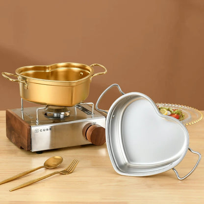 Creative Heart-Shaped Stainless Steel Saucepan Kitchen Frying Pan Soup Ramen Seafood Cooking Pots Household Kitchenware Utensils