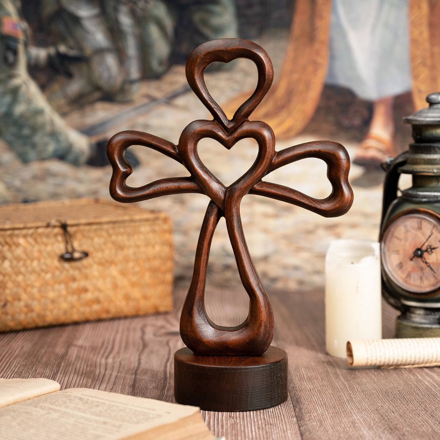 Creative Hollow Love Cross Desktop Ornaments Home Living Room Wooden Decorations Couple Wedding Gifts Free Shipping