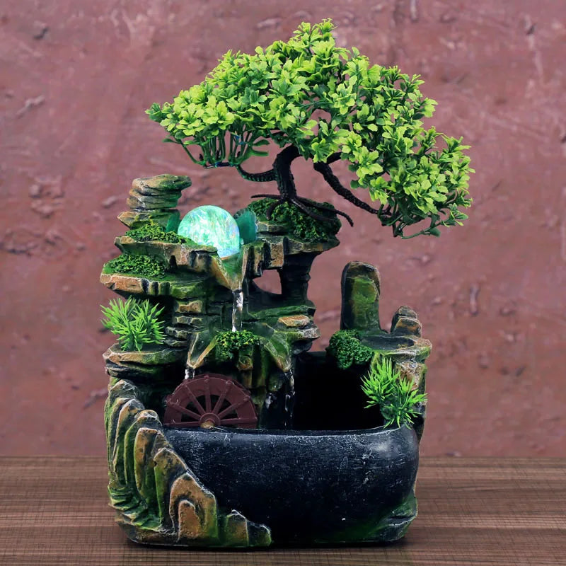 Creative Home Decoration Desktop Waterfall Fountain Zen Meditation Simulation Resin Rockery Waterfall Statue Feng Shui Ornaments