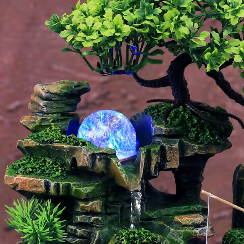 Creative Home Decoration Desktop Waterfall Fountain Zen Meditation Simulation Resin Rockery Waterfall Statue Feng Shui Ornaments