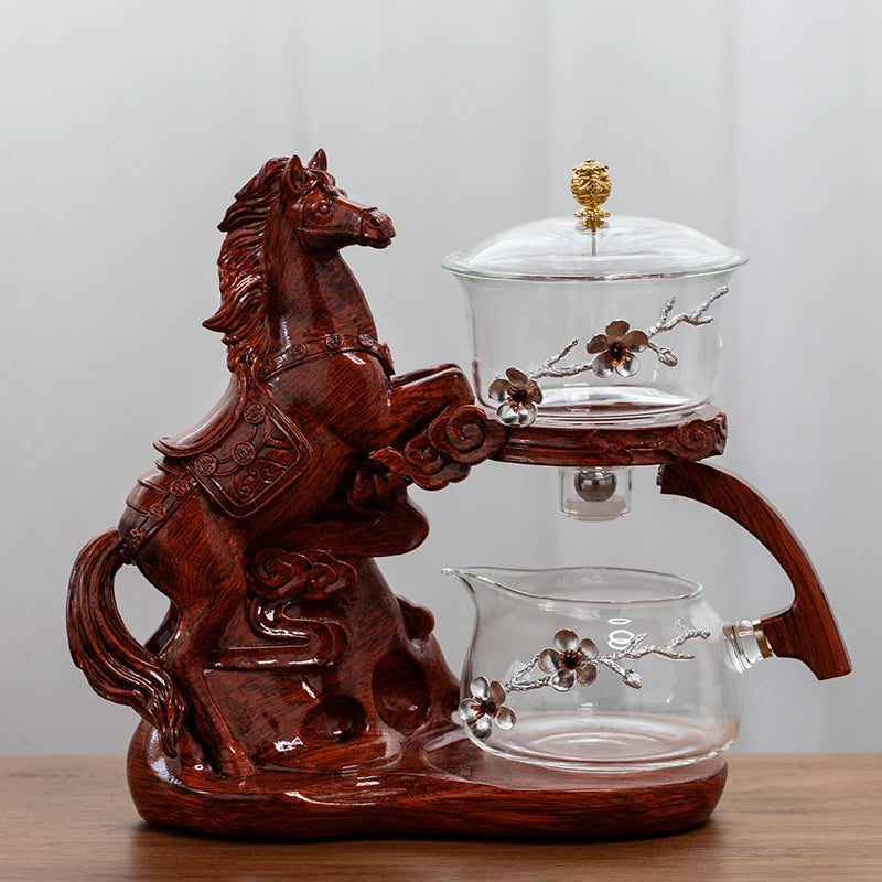 Creative Horse Teapot Full Automatic Glass Teapot Infuser Magnetic Water Diversion Heat-resistant Kungfu Tea Drinking Tea Set