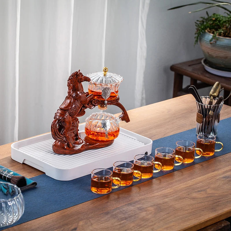 Creative Horse Teapot Full Automatic Glass Teapot Infuser Magnetic Water Diversion Heat-resistant Kungfu Tea Drinking Tea Set