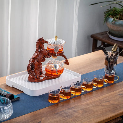 Creative Horse Teapot Full Automatic Glass Teapot Infuser Magnetic Water Diversion Heat-resistant Kungfu Tea Drinking Tea Set