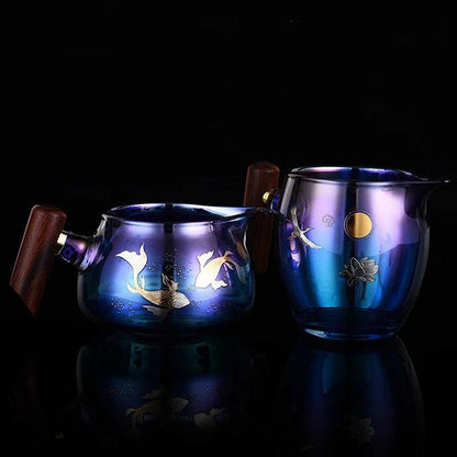 Creative Huancai Glass Fair Cup Rosewood Handle Thickened Heat-resisting Tea Divider Cha Hai Chinese Tea Sets Supplies Kettle