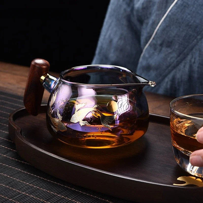 Creative Huancai Glass Fair Cup Rosewood Handle Thickened Heat-resisting Tea Divider Cha Hai Chinese Tea Sets Supplies Kettle