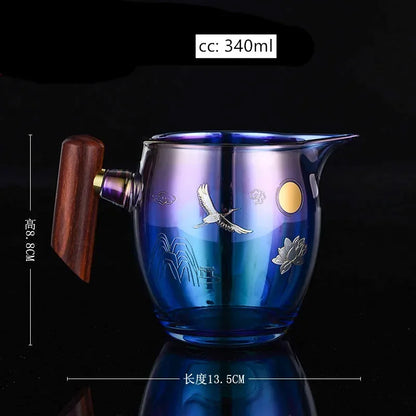 Creative Huancai Glass Fair Cup Rosewood Handle Thickened Heat-resisting Tea Divider Cha Hai Chinese Tea Sets Supplies Kettle