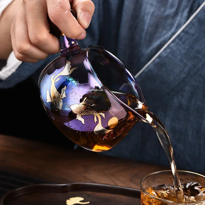Creative Huancai Glass Fair Cup Rosewood Handle Thickened Heat-resisting Tea Divider Cha Hai Chinese Tea Sets Supplies Kettle