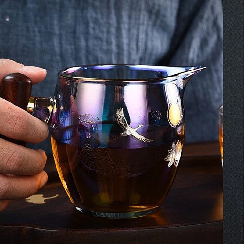 Creative Huancai Glass Fair Cup Rosewood Handle Thickened Heat-resisting Tea Divider Cha Hai Chinese Tea Sets Supplies Kettle