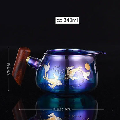 Creative Huancai Glass Fair Cup Rosewood Handle Thickened Heat-resisting Tea Divider Cha Hai Chinese Tea Sets Supplies Kettle