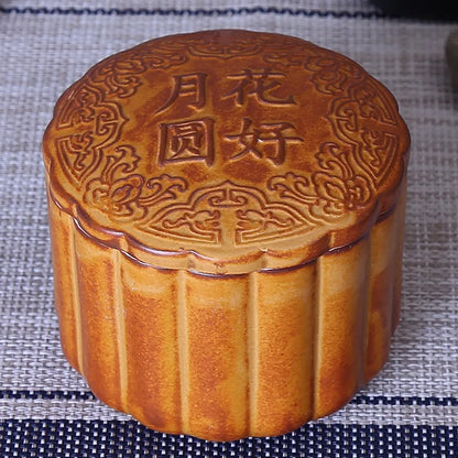 Creative Mooncake Tea Caddy Ceramic Travel Portable Sealed Pot, Pottery Storage Jar, Tea Set, Tea Warehouse, Tea Caddy